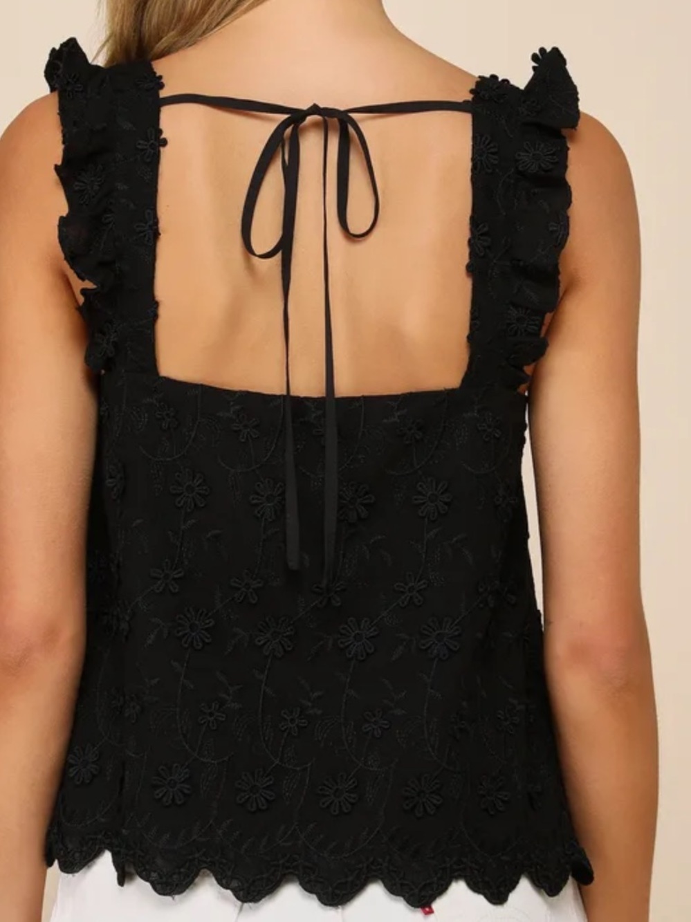 NWT Lulus Cutest Weekend Black 3D Floral Embroidered Tie-Back Tank Top Sz. S - Picture 7 of 7
